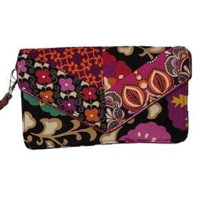 Vera Bradley Quilted Wristlet Wallet Boho Floral Retro Card Slot Like New